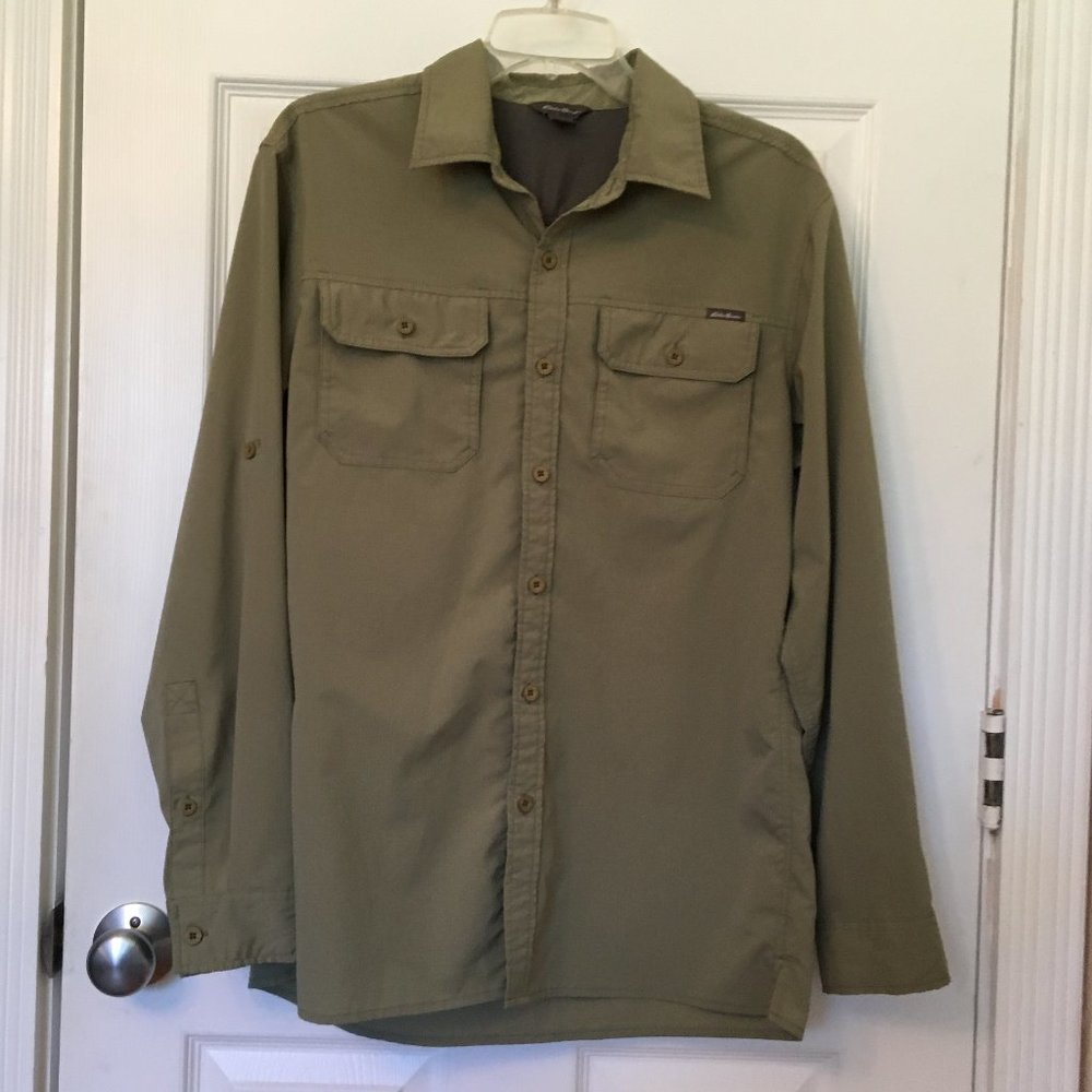 EDDIE BAUER OLIVE KHAKI GREEN MENS M LS SHIRT